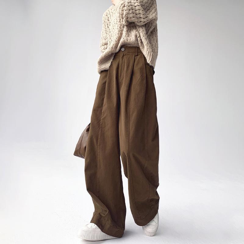 パンツ 女性用 ワイドレッグ ハイウエスト ゆったり ストレート カーゴパンツ 秋冬 ラテベージュ 普段使い カジュアル フィット ボトムス