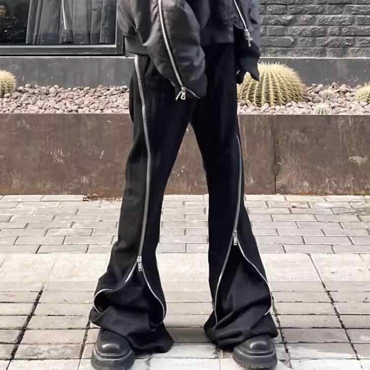 デニムパンツ メンズ レディース ダークスタイル 多重ジッパー ゆったり カジュアル ストレート レッグ フレア スタック スリム効果 ロングパンツ ジーンズ ボトムス 普段使い ストリートファッション