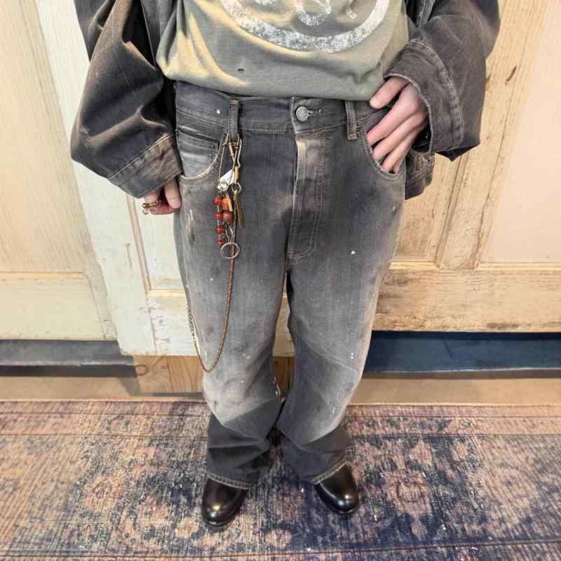ユニセックス デニムパンツ 黒 バギー ワイドレッグ 微フレア カジュアル ヴィンテージ ウォッシュ加工 泥染め 高級感 ストレッチ 普段使い 軽量 通勤対応｜ホープ