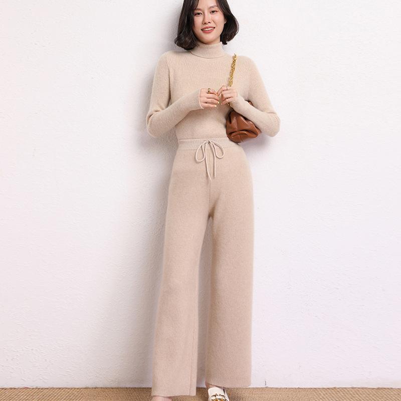 レディース 秋冬 カシミヤ ワイドパンツ 厚手 保温 ハイウエスト 伸縮腰 ロング丈 スリム カジュアル 普段使い ファッション