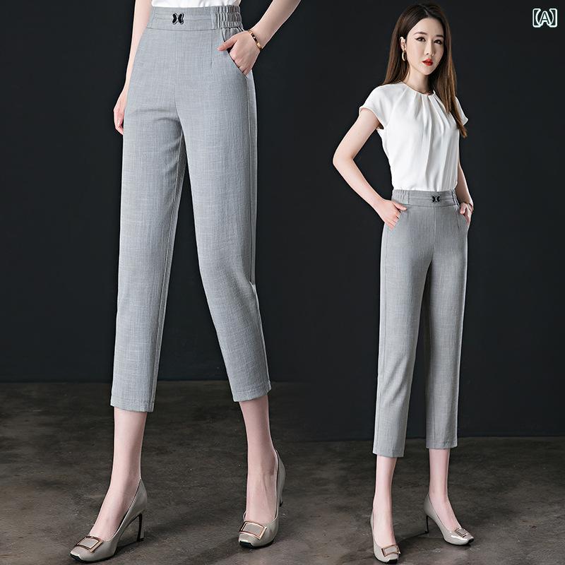 レディース パンツ ゆったり カジュアル 夏用 コットンリネン クロップド丈 ワイドレッグ フィット 軽量 通勤 普段使い 吸湿速乾 伸縮性 ベーシック ボトムス 女性用 膝下丈 ソフト素材