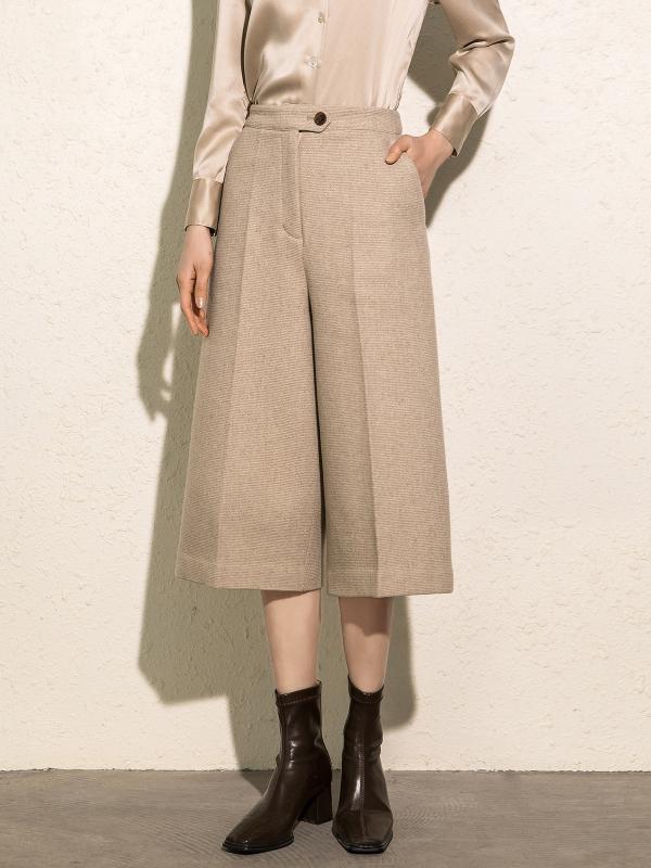 レディース 羊毛100% ワイドレッグパンツ 御機嫌酉の方角 ストレートレッグ 七分丈 レトロ 心地好い 秋冬 生あたたかい ゆったり影ぼうし