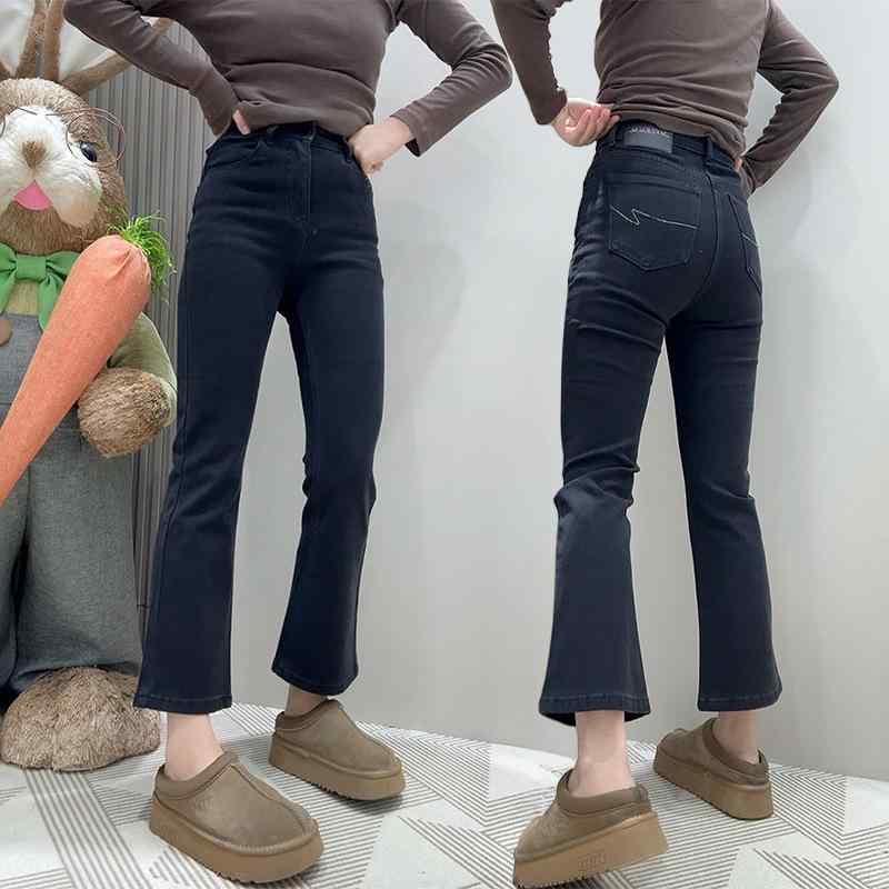 レディース ハイウエスト デニムパンツ スリム効果 微フレア ビッグサイズ 9分丈 ストレッチ カジュアル 普段使い 春