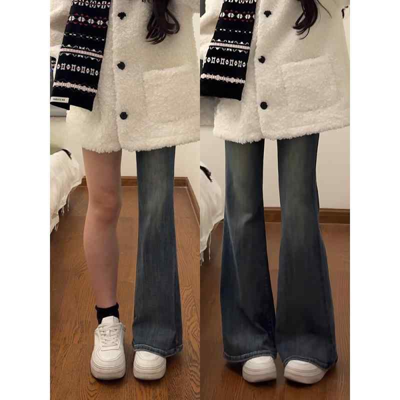 デニムパンツ レディース 春夏 ハイウエスト ストレッチ ラッパ ビッグサイズ 梨型ボディ対応 レトロ ブルー スリム効果 脚長見せ カジュアル デニム素材 軽量 伸縮性
