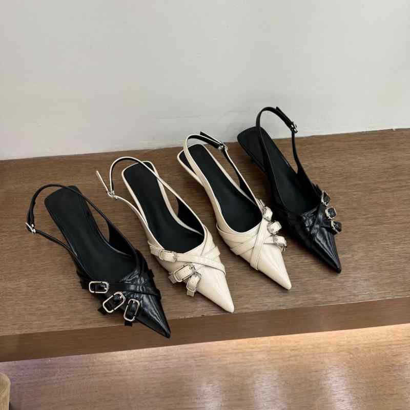 サンダル レディース ムールシューズ ハイヒール 尖頭 包頭 ベルトバックル フレンチスタイル フェミニン エレガント スカートコーデ 夏用 軽量 伸縮性 女性らしいシルエット 通勤 普段使い