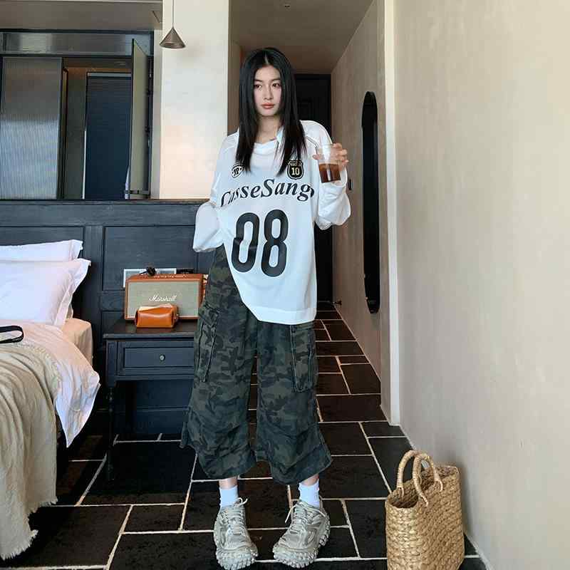レディース 迷彩柄 ビンテージ アメリカン ルーズ カーゴ ワイドレッグ 七分丈 ショートパンツ ストリート ファッション スタイルアップ 普段使い コーディネートしやすい 快適
