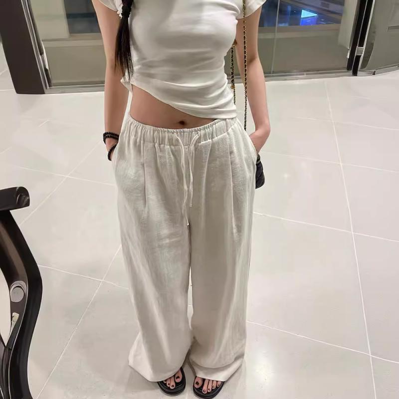 ワイドパンツ 男女兼用 夏 ホワイト 綿麻素材 透け防止 ゆったりシルエット 薄手 カジュアル 散歩用 普段使い 軽量 吸湿速乾