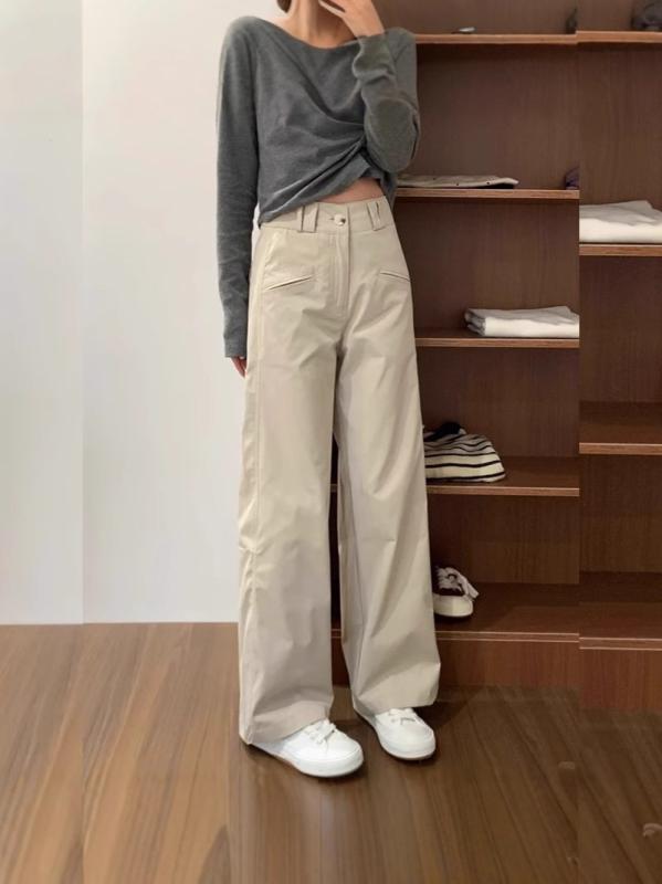 レディース 春夏 ワークパンツ ハイウエスト ワイドレッグ ストレート ゆったり カジュアル 普段使い プラスサイズ