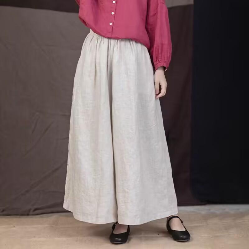 レディース レトロ ワイドパンツ 夏 ゆったり 大きめサイズ ゴムウエスト スリム効果 合わせやすい カジュアル ボトムス 普段使い 軽量 伸縮性