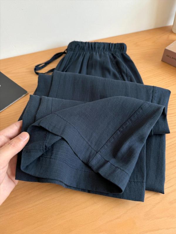 レディース ワイドパンツ 夏用 薄手 紺色 接触冷感 綿麻 UVカット 再生繊維 麻素材 ドレープ感 ぽっちゃり 大きいサイズ 軽量 通勤 普段使い