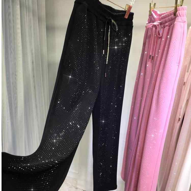 ワイドパンツ レディース 黒 ストレート ロング スリム ビッグサイズ ぽっちゃり対応 コーディネートしやすい 滑らかな落ち感 ビジュー付き カジュアル 普段使い 伸縮性
