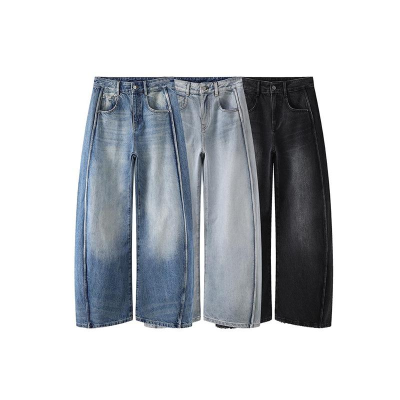 レディース ゆったり デニムパンツ バナナシルエット ロング ワイドレッグ 春 ユニーク デザイン 体型カバー ヒップカバー 合わせやすい スタイル カジュアル 普段使い