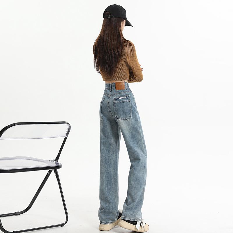 デニムパンツ レディース ハイウエスト ストレート ワイドレッグ 小柄向け ルーズ スリム効果 合わせやすい カジュアル 普段使い デニム素材 伸縮性 軽量 通勤 外出