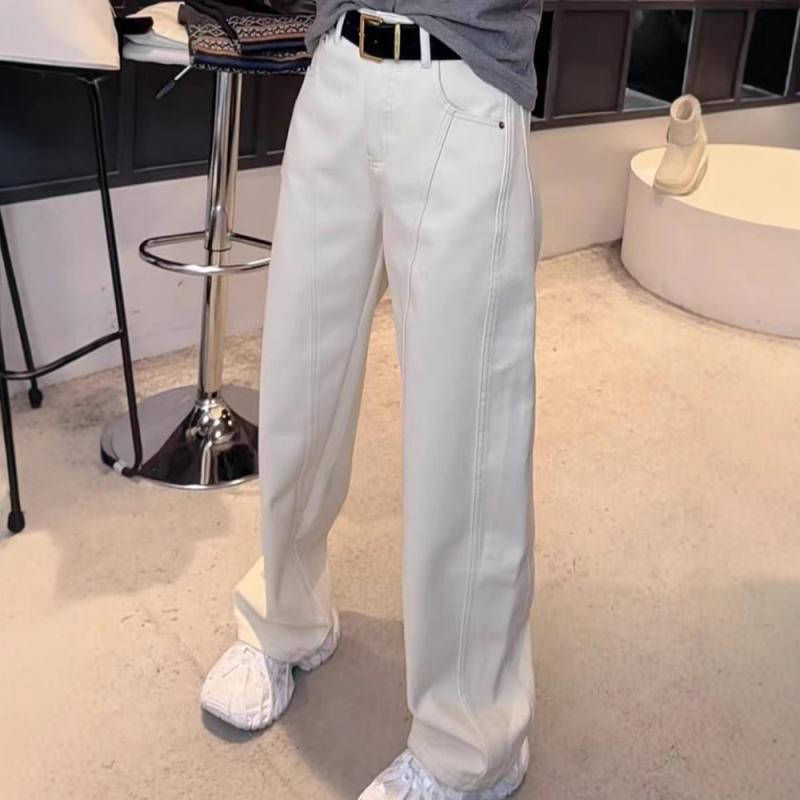レディース デニムパンツ ハイウエスト ワイドレッグ ゆったりシルエット 脚長効果 ホワイト カジュアル ストリート 春用 高級感 軽量 伸縮性 デニム素材 通勤 普段使い