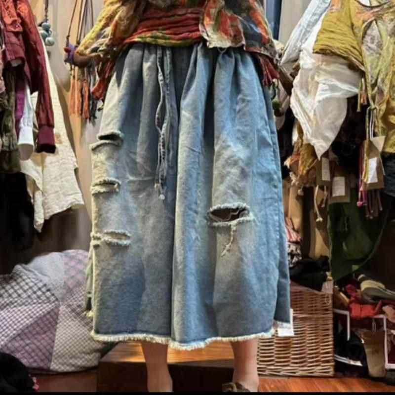 レディース デニム ショートパンツ ワイドレッグ ゆったり フリンジ ダメージ 伸縮ウエスト ドローストリング 春夏 カジュアル 普段使い ルーズフィット