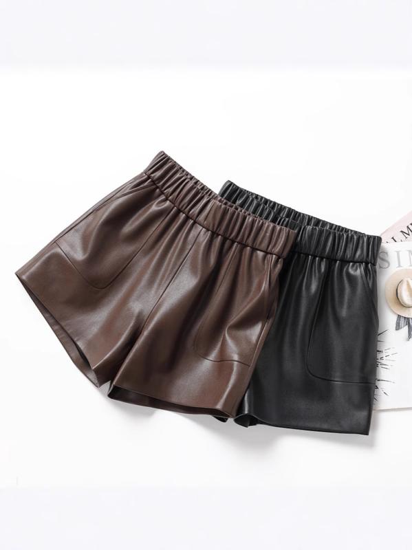 レディース レザー ショートパンツ 春秋 ビッグサイズ 伸縮ウエスト ゆったり カジュアル 普段使い 柔軟素材 軽量 ボトムス