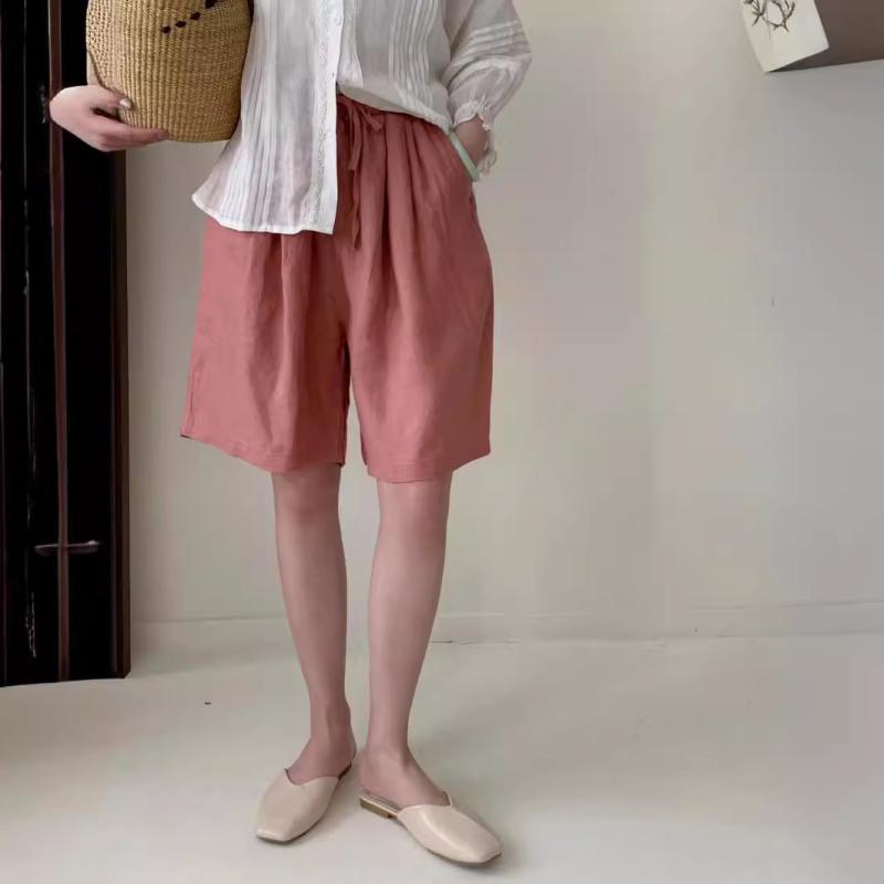 ワイドパンツ レディース 夏 リネン ゆったり 大きめサイズ ゴムウエスト 無地 通気性 涼しい 日常使い カジュアル ショーツ レディース レトロ アーティスティック かわいい ボヘミアン