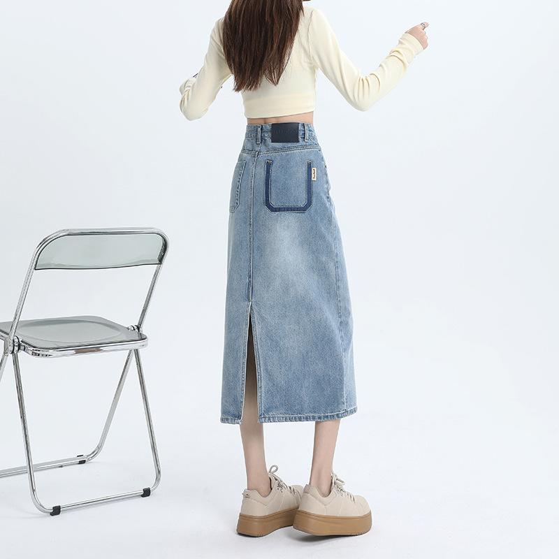 スカート レディース デニム Aライン ミディ丈 サイドスリット ヒップハグ レトロ スリムシルエット ベーシック 汎用 カジュアル セクシー 普段使い ストレッチ