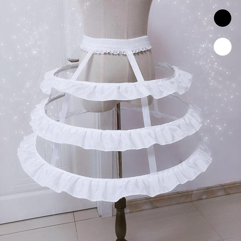女性用 ロリータ メイド コスプレ スカート クリノリン 鳥かご タイプ 白色 3本 スチール ワイヤー 荷葉 フリル 日常 ボリューム アップ 軽量 デザイン