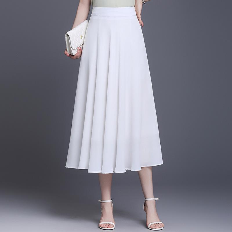 スカート レディース 夏 シフォン Aライン プリーツ ミディ丈 薄手 ヒップカバー スリム 軽やか 涼しい 女性用 普段使い