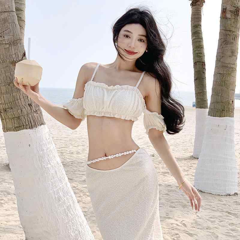 水着 レディース 春夏 ビーチ リゾート セクシー セット 一文字肩 ストラップ ワンピース ラップスカート 軽量 伸縮性 吸湿速乾 5,933円
