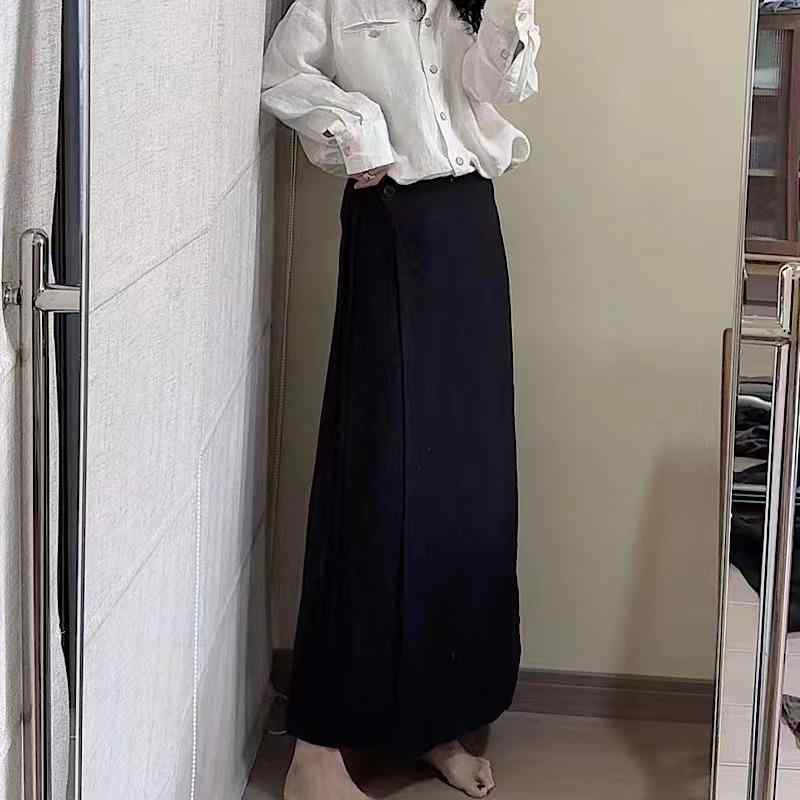 スカート レディース 秋 麻素材 単色 ラップスカート スリム エレガント コーディネートしやすい ミディ丈 通気性 軽量 普段使い