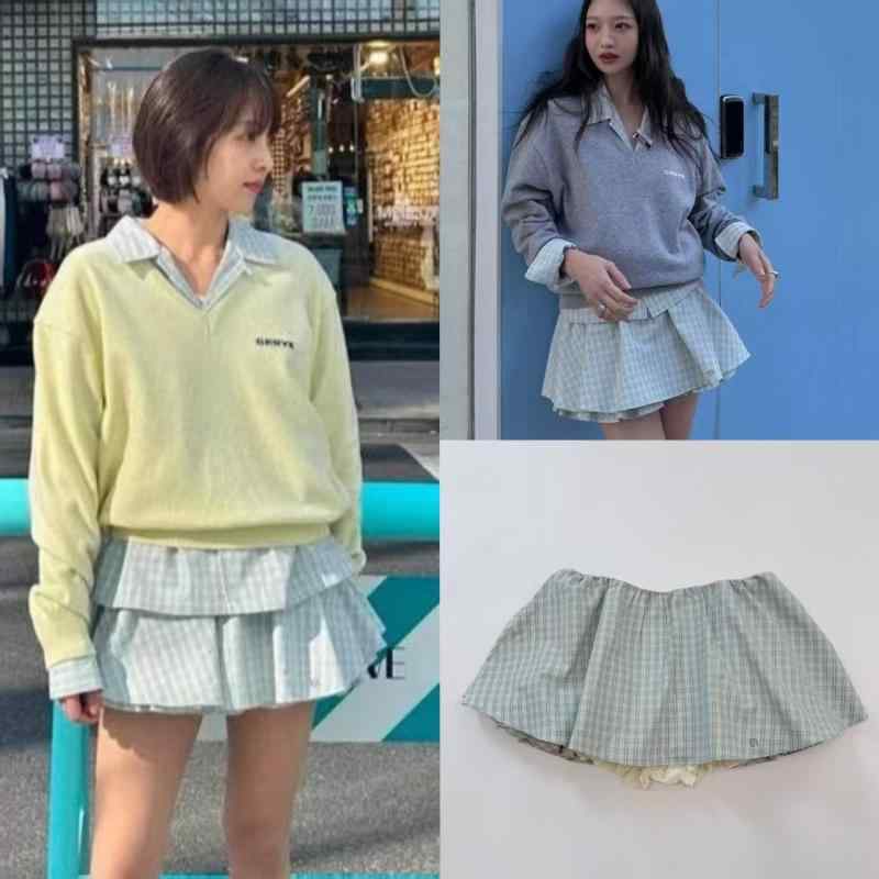 レディース ミニスカート ふんわり ボリューム チェック柄 多層 フリル スカートパンツ 韓国 学院 かわいい レイヤード
