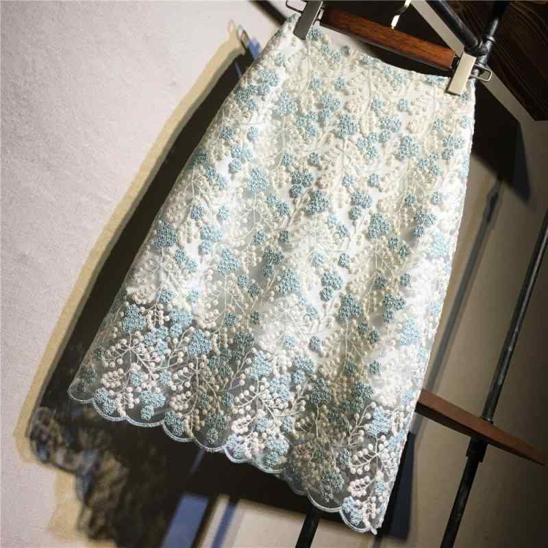 スカート レディース レース メッシュ ハイウエスト Aライン ミディ丈 ヒップハグ 夏用 軽量 透け感 フェミニン ガーリー ソフト デイリー