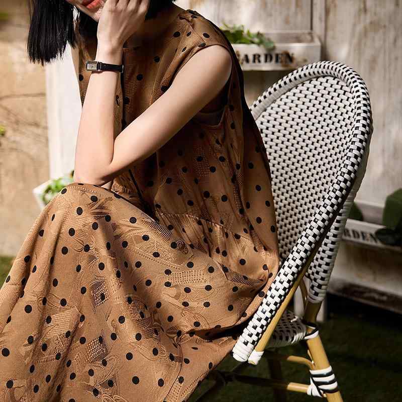 レディース 夏 ノースリーブ 波点柄 ワンピース ゆったり 絹 高級感 軽量 さらさら素材 女性用 カジュアル ドレス トップス スカート 組み合わせ 吸湿速乾 滑らかな肌触り
