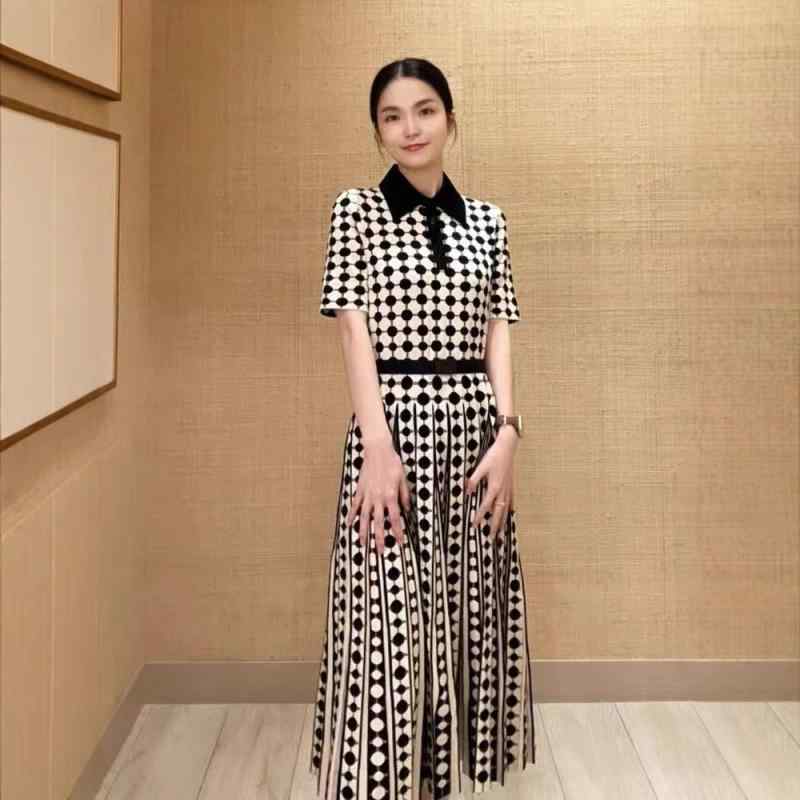 ワンピース レディース リバーシブル プリーツ ポルカドット 柄 提花 織り ウエスト ベルト エレガント 秋 通勤 普段使い