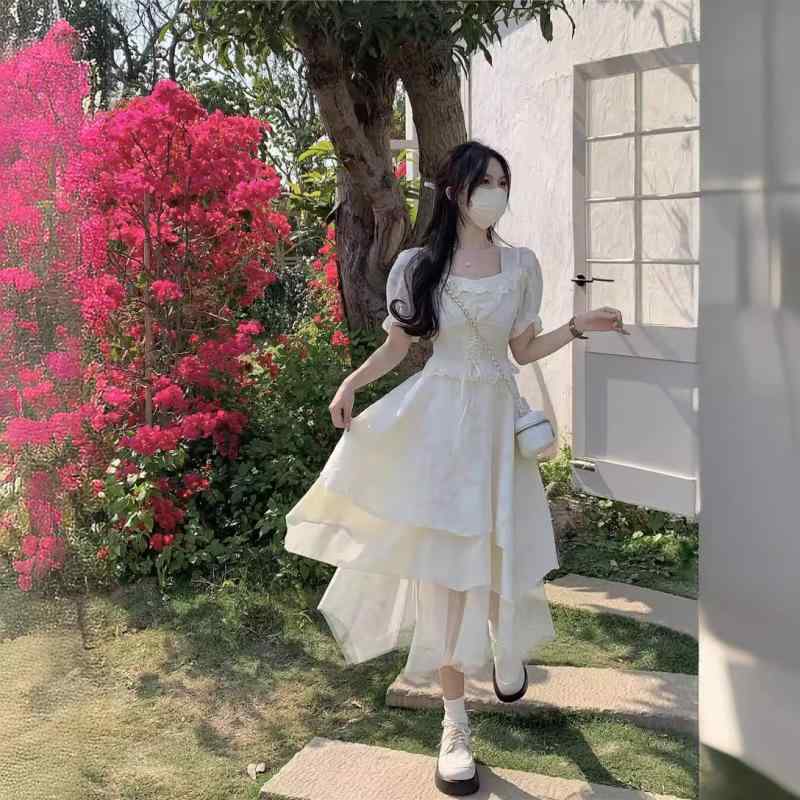 ワンピース レディース フレンチ ボートネック シフォン 夏 小柄向け チュール ふわふわスカート ロングドレス 軽量 通気性 フェミニン ロマンティック フレア