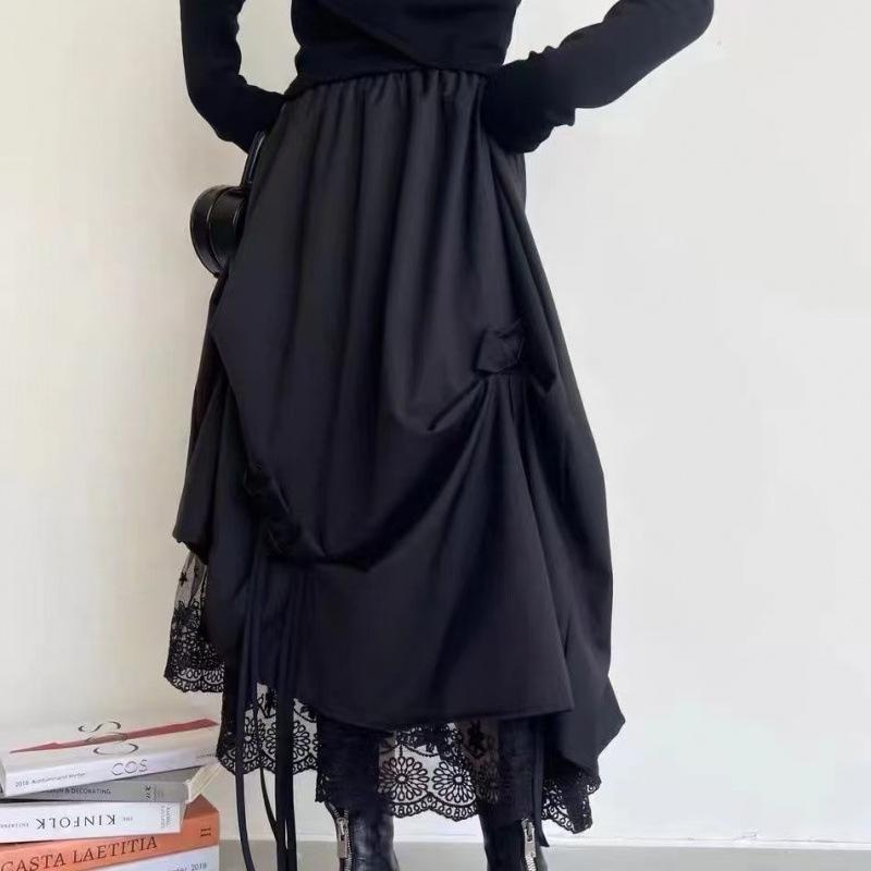 レディース スカート 春夏 ハイウエスト ミドル丈 Aライン リボン ギャザー チュール 切り替え フリル フェミニン 軽やか 透け感 デザイン