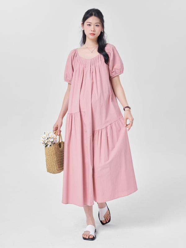 妊婦用 夏 衣裳 御前上等感 真四角のど首 パフ衣袂 うつり変わり ゆったり 土手っ腹取りまかなう ロング 軽さ 冷やりとした 伸縮性 妊婦服 マタニティ 御召しもの ロングスコート ゆったり影ぼうし 腹つつみ隠し 夏服 通い 普段使い