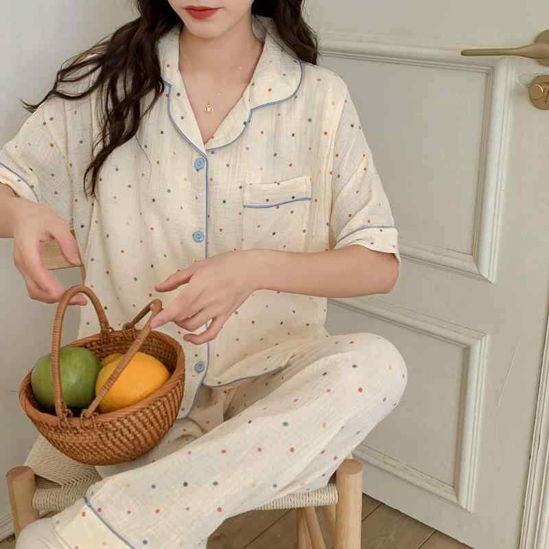 マタニティ 授乳 半袖 ロングパンツ セット スカート 夏用 綿100 二重ガーゼ 高級感 ゆったり 快適 軽量 吸湿速乾