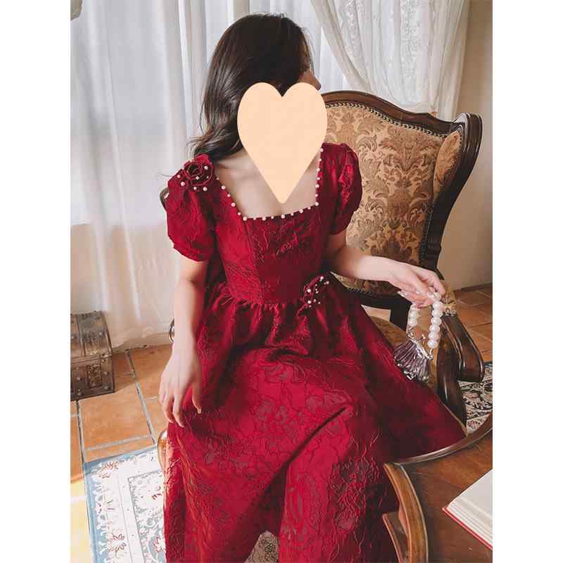 妊婦用 マタニティ ワンピース 新婦 夏用 ワインレッド 婚約 礼服 大きめサイズ 結婚式 日常使い 回門ドレス 伸縮性 コットン混 膝丈 フレアシルエット