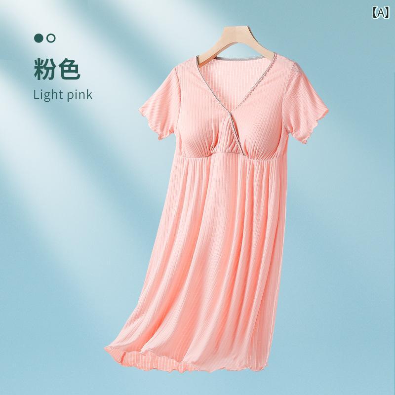 妊婦用 授乳パジャマ 夏用 薄手 短袖 ミドル丈 スリープドレス モダール素材 産後対応 快適 吸湿速乾 ワンピース 寝間着