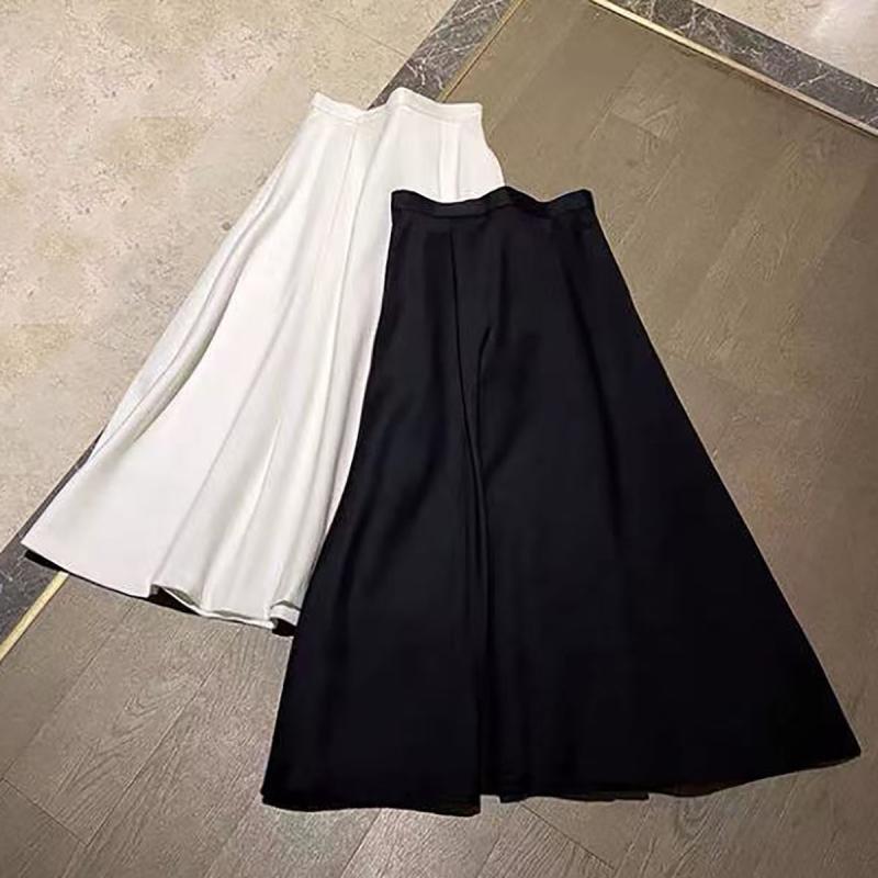 レディース ロング フレアワンピース Aライン ブラック ホワイト ツートン 高級感 コットン 軽量 伸縮性 ビッグシルエット 普段使い カジュアル