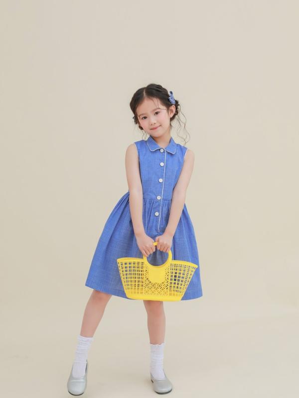 ワンピース 女の子 綿素材 ブルー ノースリーブ チェック柄 薄手 通気性 春夏 普段使い かわいい デザイン 軽やか 合わせやすい