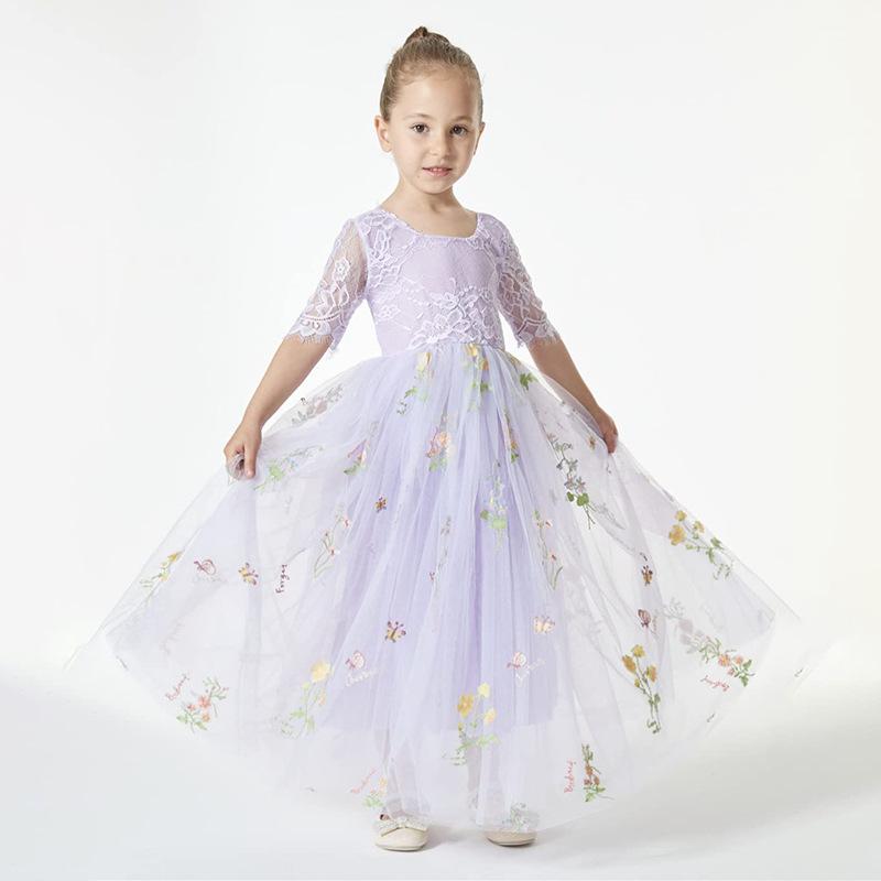 ワンピース 女の子用 プリンセス ふわふわ チュチュ シフォン チュール 花柄 甘美 イブニングドレス 子供服 かわいい 軽量 伸縮性 再生繊維