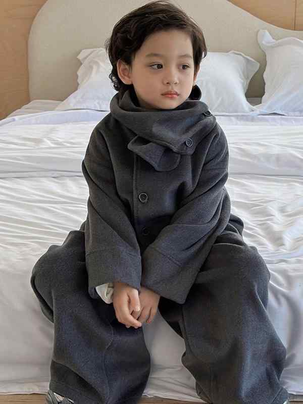 男の子服 秋冬 二点セット 長袖シャツ パンツ ウール素材 カジュアル 暖か 日常使い 通学 キッズ ボーイズ トップス ボトムス