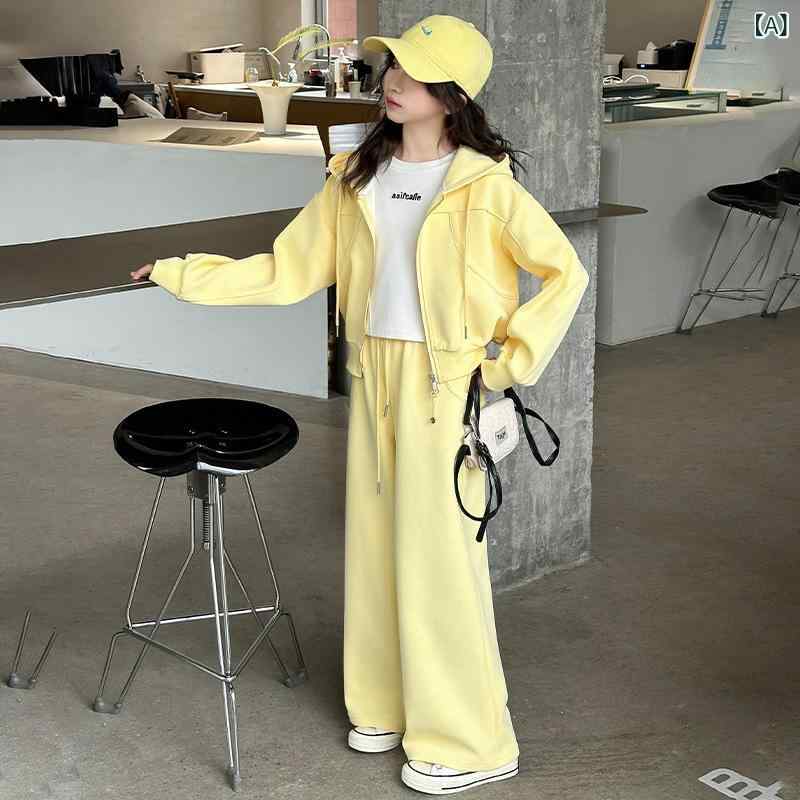 女の子 子供服 春 スウェット トップス ワイドパンツ 2点セット カジュアル ファッション 日常使い 伸縮性 コットン 素材 ビッグシルエット トレンド スタイル
