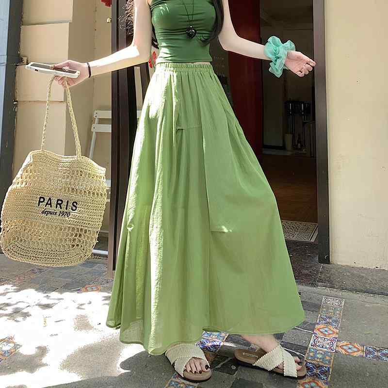 レディース 夏 リゾート プリーツ 透け感 シースルー ミントグリーン Aライン フレア ミディ丈 スカート
