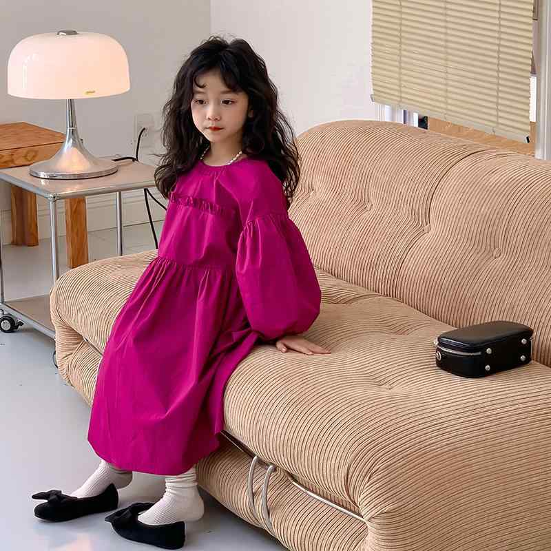 ワンピース キッズ 春 ピンク系 ランタンスリーブ 女の子用 かわいい 日常使い 軽やか シルエット