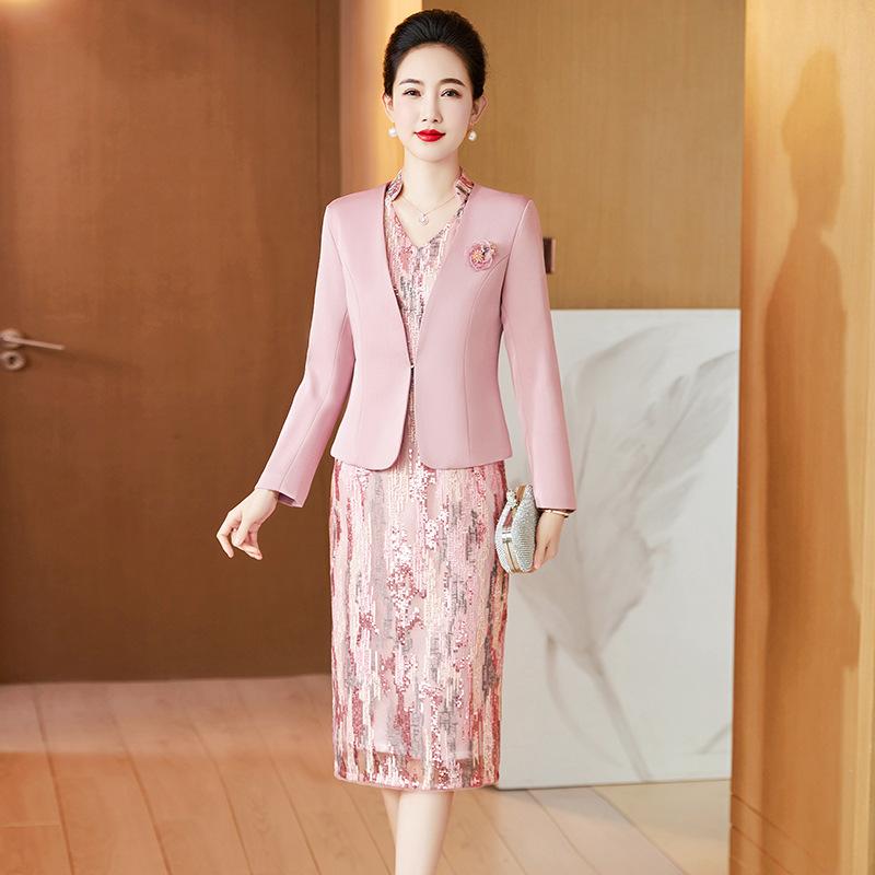 ワンピース ママ用 結婚式 フォーマル 2点セット 大きいサイズ 高級感 エレガント シック 礼服 ドレス セット 女性用 祝い着 パーティー服｜ホープ