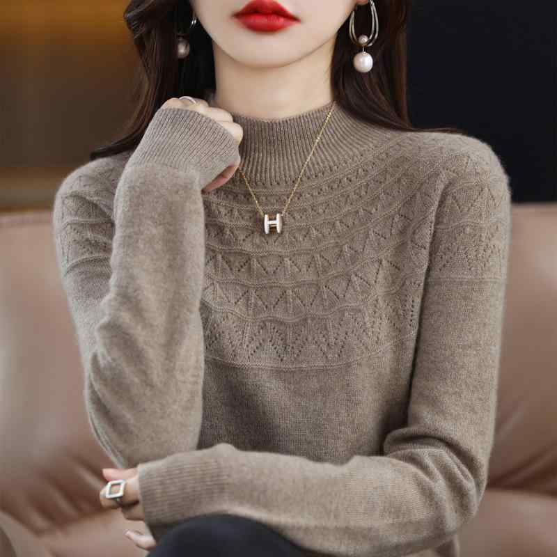 セーター 女性用 ハーフハイネック スリムシルエット 羊毛 ニット シームレス インナー トップス 秋冬 レースアップ フィット 暖かみ 伸縮性 軽量 ベーシックスタイル