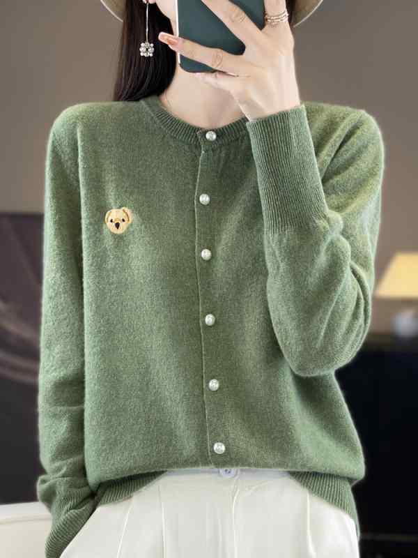カーディガン レディース 刺繍 クルーネック ニット セーター ゆったり 秋 柔らかい生地 トップス アウター 普段使い 軽量 伸縮性