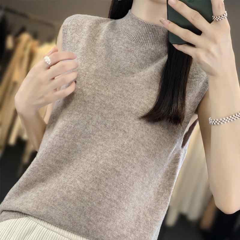 レディース 春夏 ニットタンクトップ ハーフハイネック ウォッシュドデニム素材 ゆったりシルエット ノースリーブ インナー トップス カジュアル 普段使い 軽量 伸縮性 4,496円