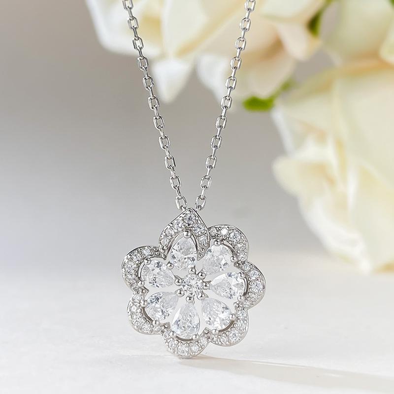 レディース 首飾り 御花画題 スピード競技 花縁 ホロー 酸化ジルコニウム シャンデリヤ 925 しろがね色 亭主もち用 付属物 割れ易い ひな形 晴れ晴れしい 日常使い走り