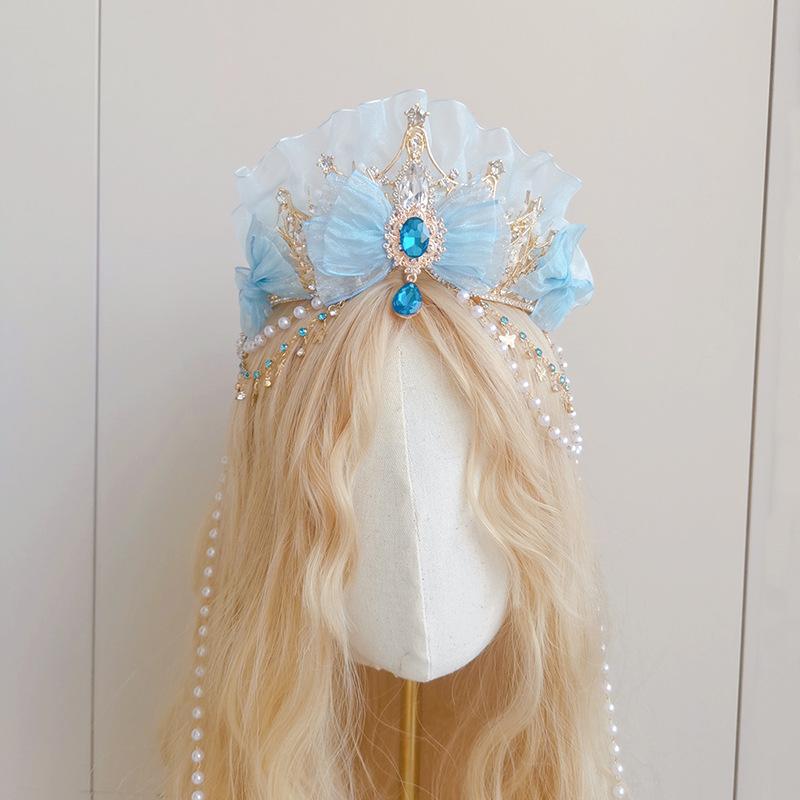 髪飾り 女性用 ブルー ティアラ 人魚 フリンジ プリンセス デザイン コスプレ ヘッドドレス アニメ スタイル ヘアアクセサリー かわいい 装飾