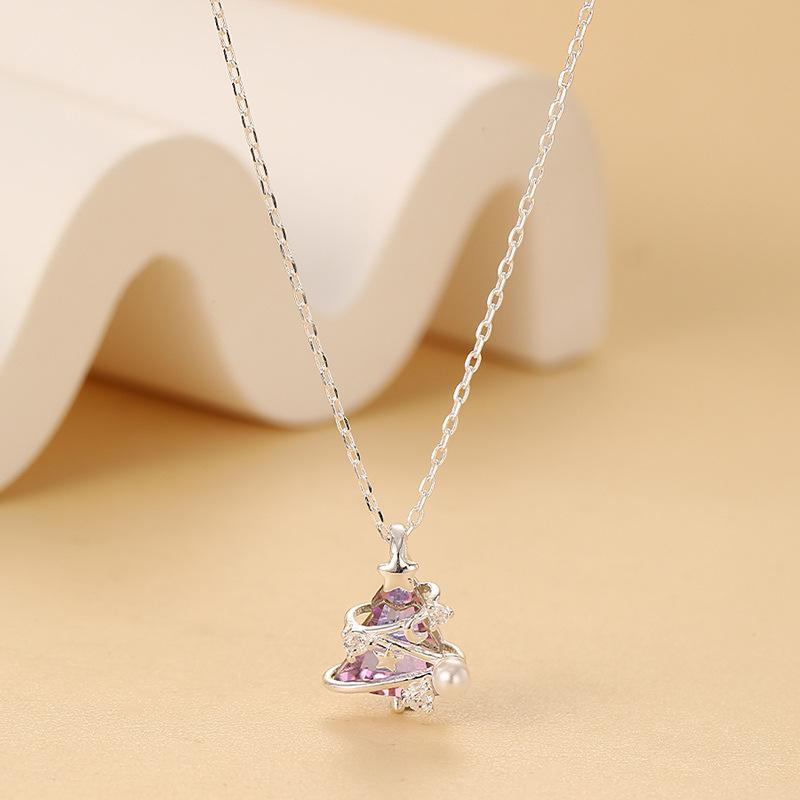 ネックレス レディース クリスマスツリー デザイン かわいい 輝く シルバー ショートチェーン 夢幻 ファンタジー 少女向け 高級感 ユニーク 鎖骨ライン ウィンター アクセサリー 軽量 シンプル